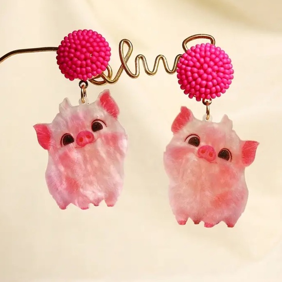 Whimsy_and_Rose Jewelry - Pink Pig Dangle Earrings